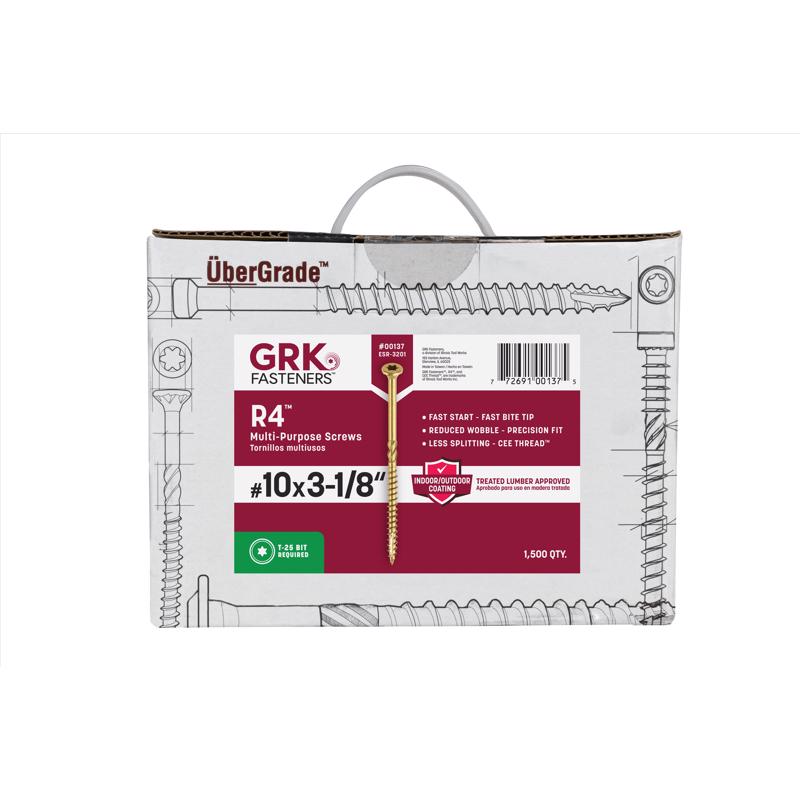 GRK Fasteners R4 No. 10 X 3-1/8 in. L Star Coated W-Cut Multi-Purpose Screws 1500 pk