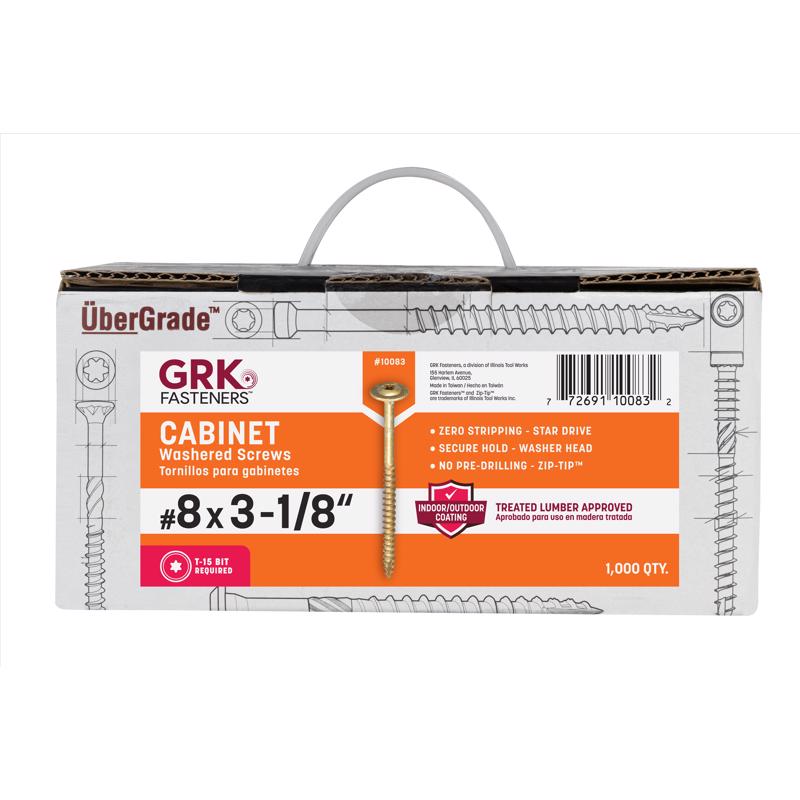 GRK Fasteners No. 8 X 3-1/8 in. L Star Coated W-Cut Cabinet Screws 1000 pk