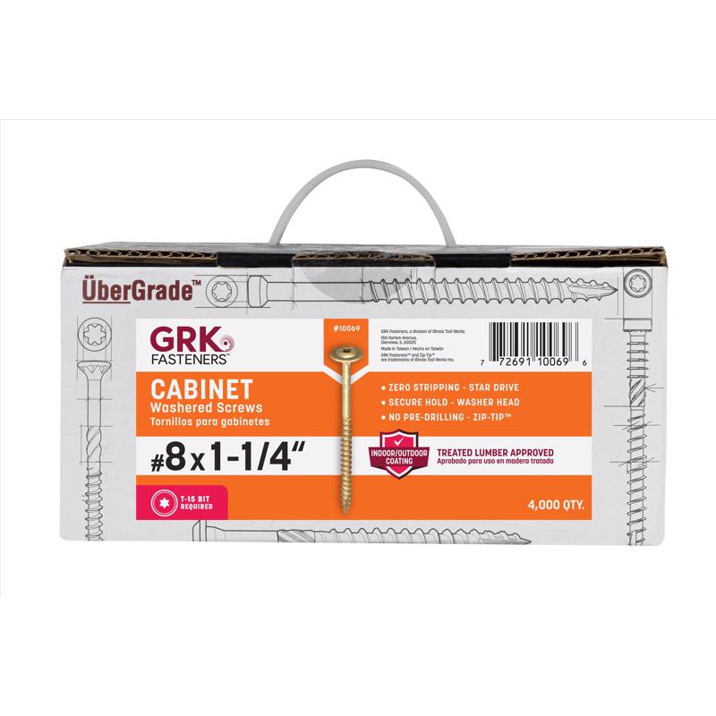 GRK Fasteners No. 8 X 1-1/4 in. L Star Coated W-Cut Cabinet Screws 4000 pk