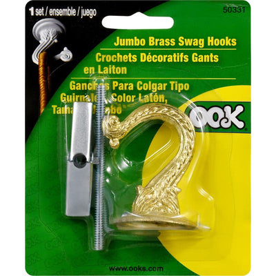 HILLMAN OOK Jumbo Bright Brass Gold Steel 1.627 in. L Swag Hook 30 lb