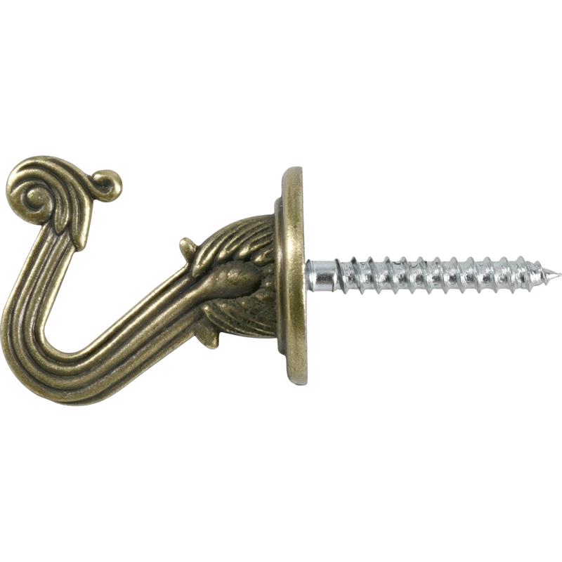HILLMAN OOK Medium Antique Brass Gold Steel 1-1/2 in. L Swag Hook 30 lb 2 pk