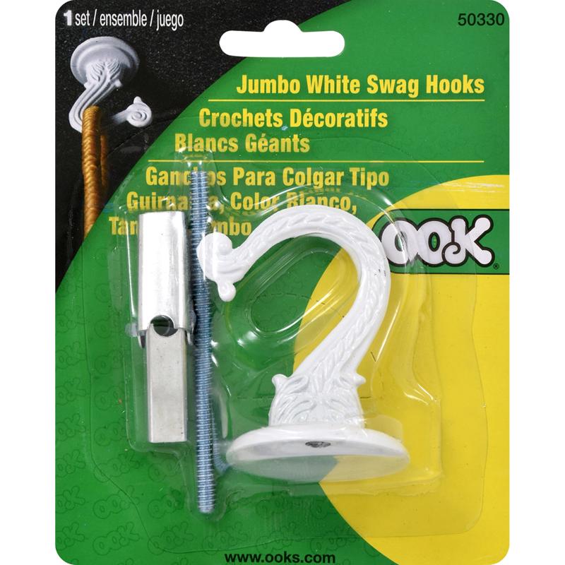 HILLMAN OOK Jumbo Vinyl Coated White Steel 1-1/2 in. L Swag Hook 30 lb