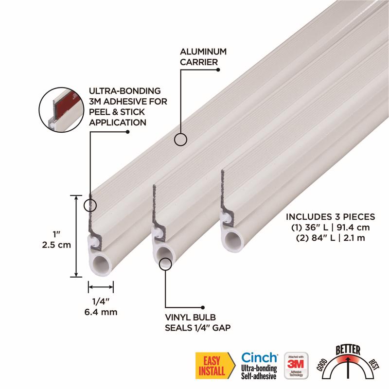 M-D Building Products CINCH White Aluminum Door Set Seal For Top/Side Seal 84 in. L X 0.25 in.