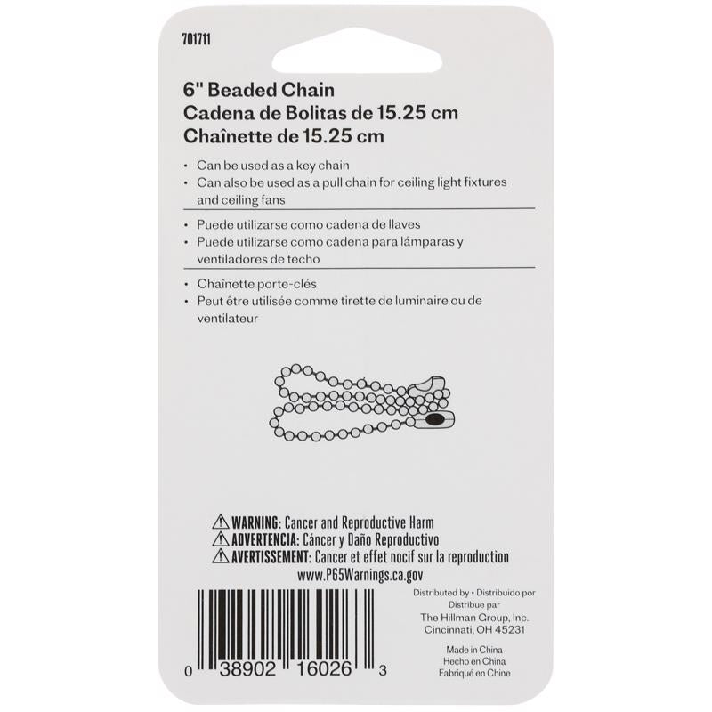 HILLMAN 6 in. D Metal Silver Beaded Ball Chain