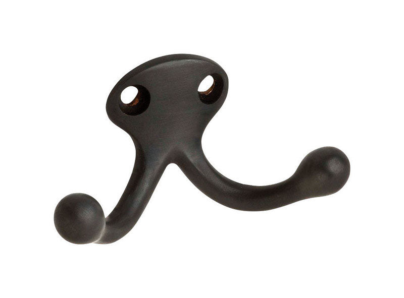 Ives Small Oil Rubbed Bronze Brass 1-3/16 in. L Double Garment Hook 35 lb