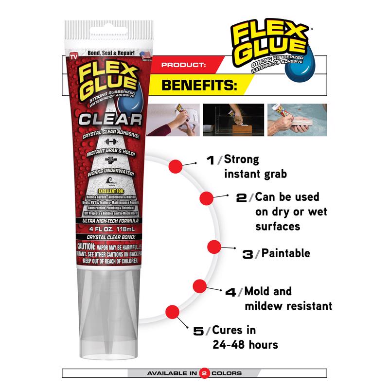 Flex Seal Family of Products Flex Glue Clear Rubberized Waterproof Adhesive 4