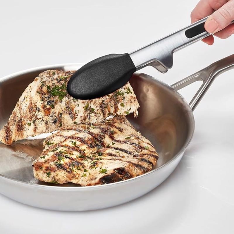 Farberware Black/Silver Silicone/Stainless Steel Tongs