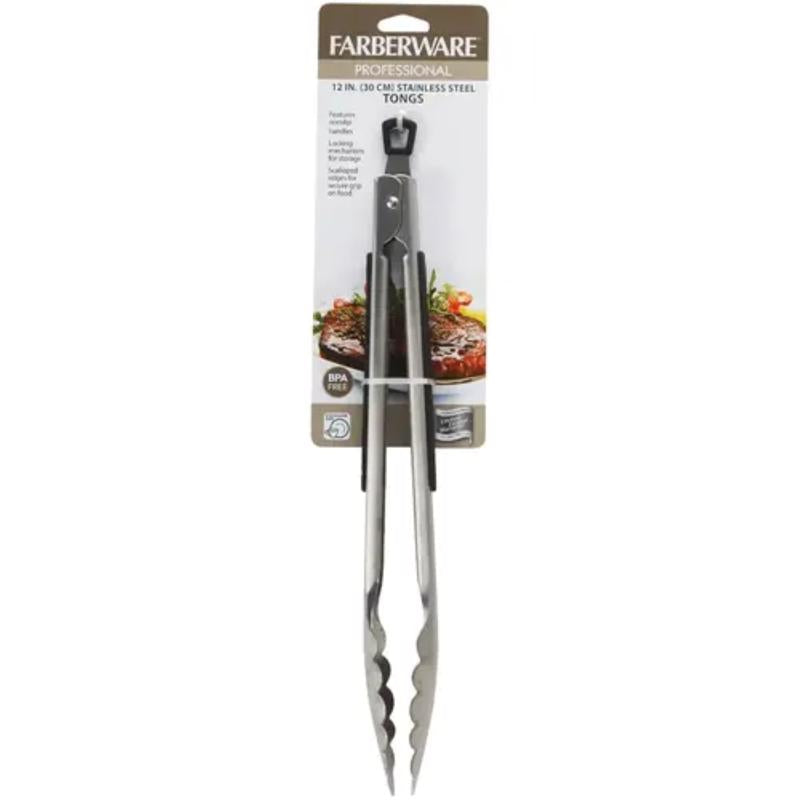 Farberware Silver Silicone/Stainless Steel Tongs
