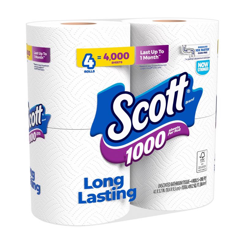 Scott Toilet Paper 4 Rolls 1000 sheet 4 in.