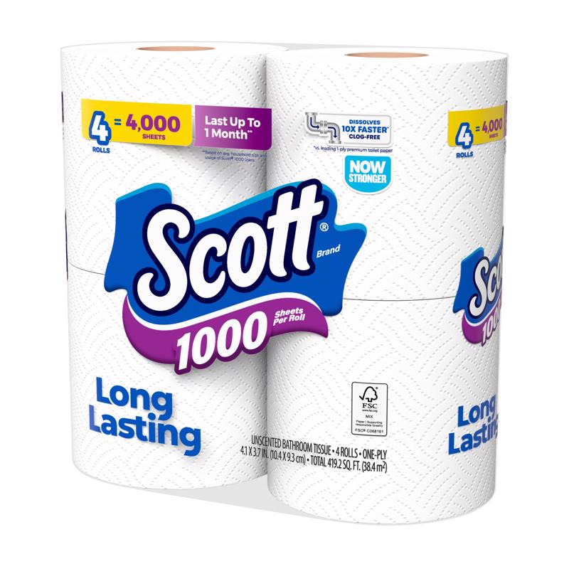 Scott Toilet Paper 4 Rolls 1000 sheet 4 in.