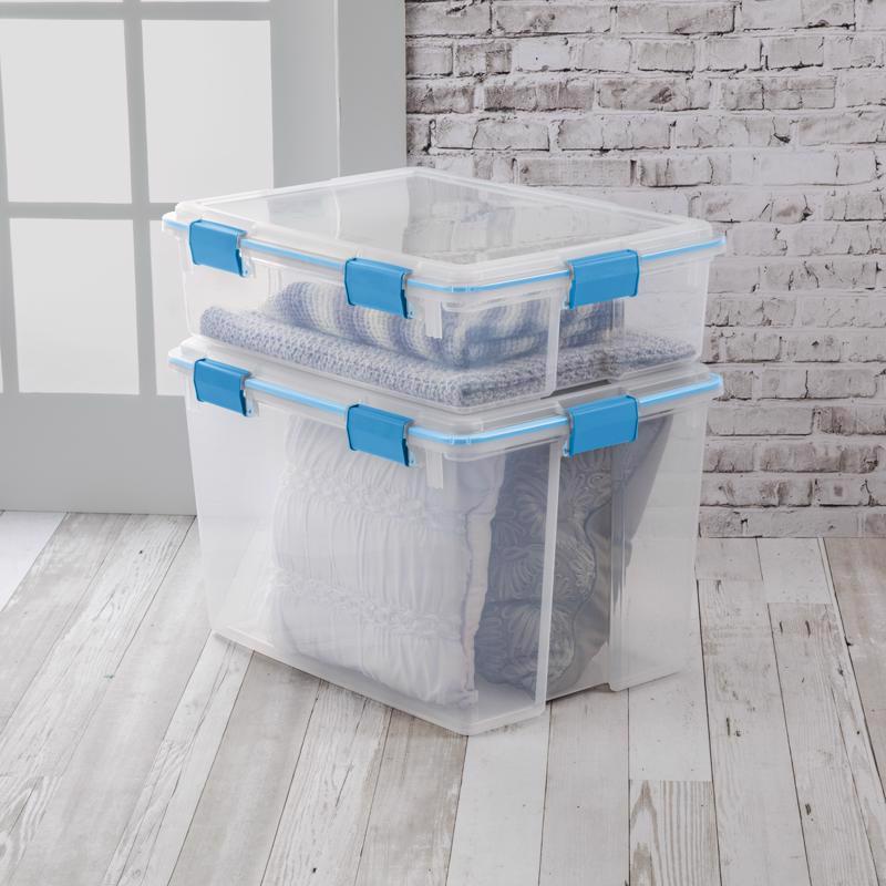 Sterilite 80 qt Blue/Clear Latch Storage Box 15-1/4 in. H X 18 in. W X 24 in. D Stackable
