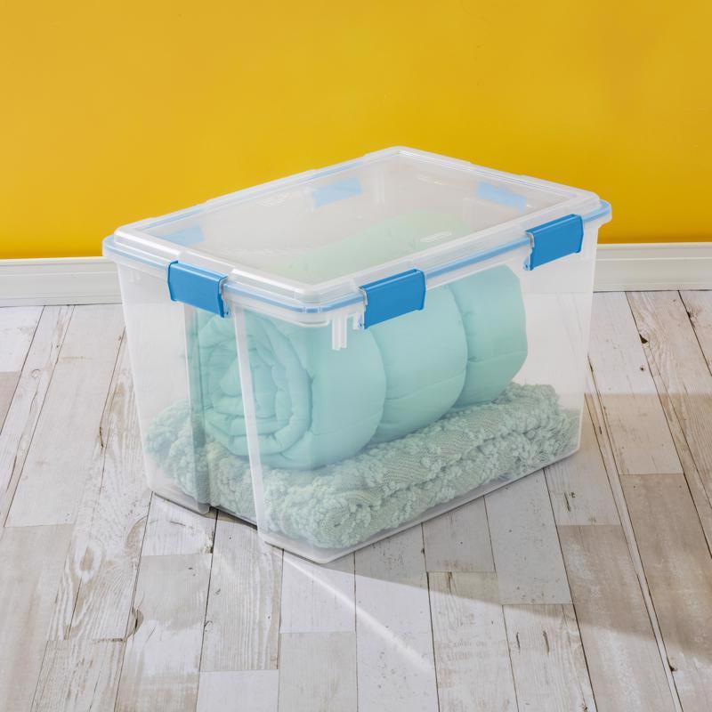 Sterilite 80 qt Blue/Clear Latch Storage Box 15-1/4 in. H X 18 in. W X 24 in. D Stackable