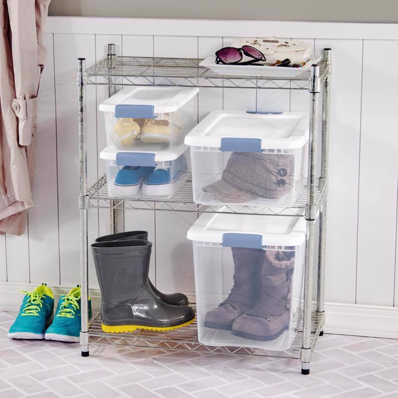 Sterilite 15 qt Clear/White Latch Storage Box 6-3/4 in. H X 16-1/4 in. W X 11-1/4 in. D Stackable