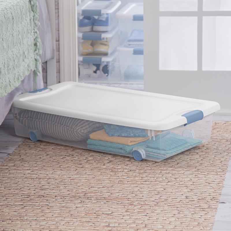 Sterilite 56 qt Clear/White Latch Storage Box 7 in. H X 33-7/8 in. W X 18-3/4 in. D Stackable
