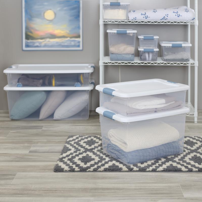 Sterilite 56 qt Clear/White Latch Storage Box 7 in. H X 33-7/8 in. W X 18-3/4 in. D Stackable