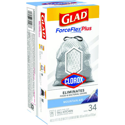 Glad Force Flex Plus 13 gal Mountain Air Tall Kitchen Bags Drawstring 34 pk