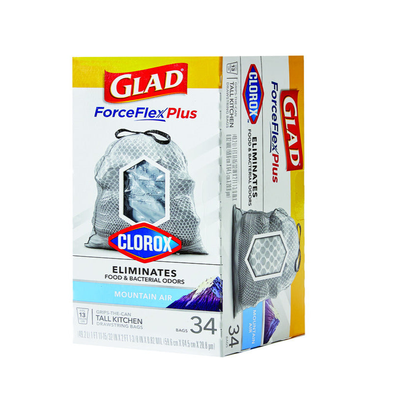 Glad Force Flex Plus 13 gal Mountain Air Tall Kitchen Bags Drawstring 34 pk