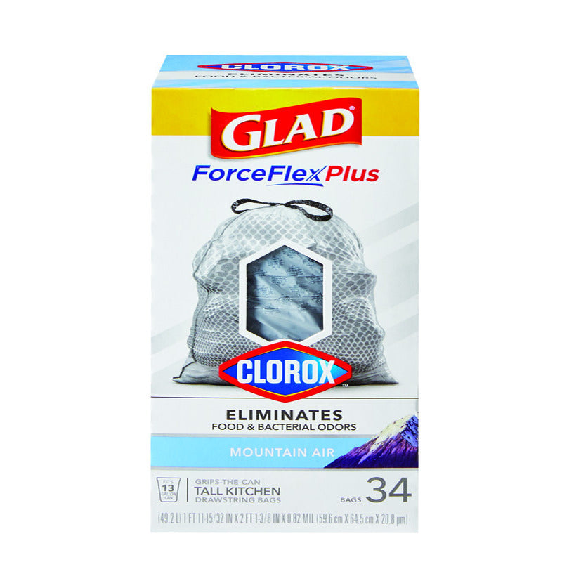 Glad Force Flex Plus 13 gal Mountain Air Tall Kitchen Bags Drawstring 34 pk