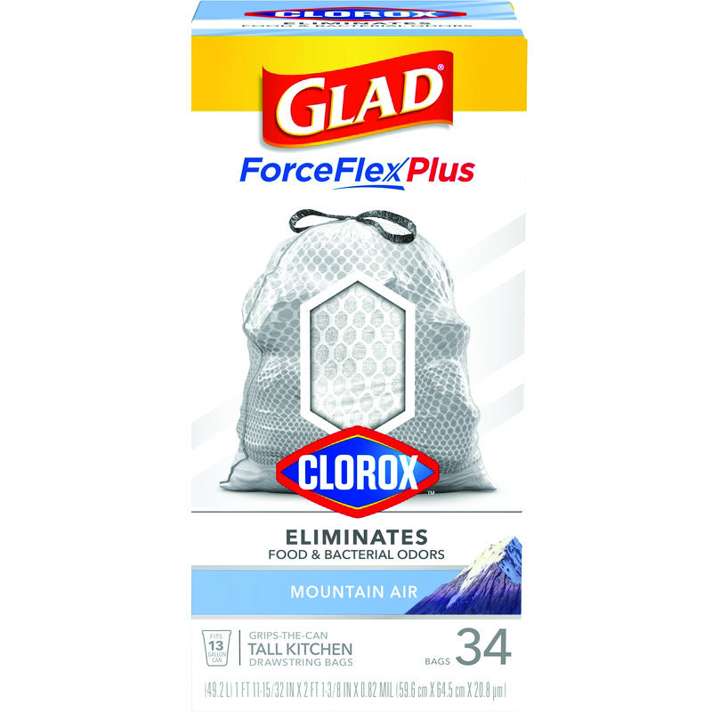 Glad Force Flex Plus 13 gal Mountain Air Tall Kitchen Bags Drawstring 34 pk