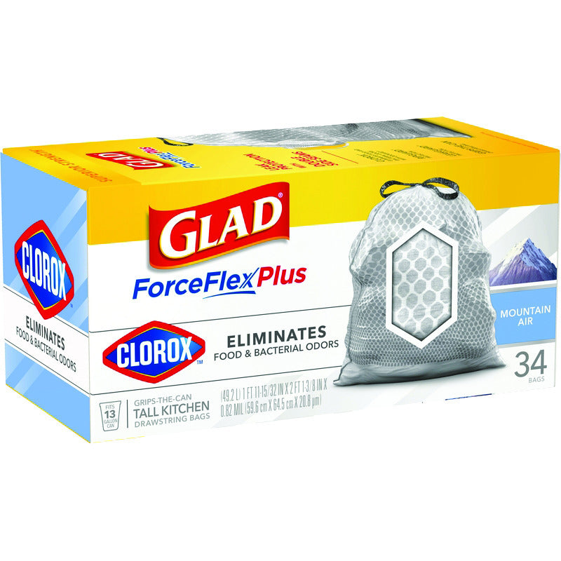 Glad Force Flex Plus 13 gal Mountain Air Tall Kitchen Bags Drawstring 34 pk