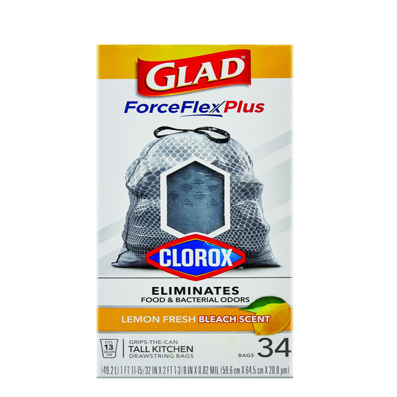 Glad Force Flex Plus 13 gal Lemon Tall Kitchen Bags Drawstring 34 pk