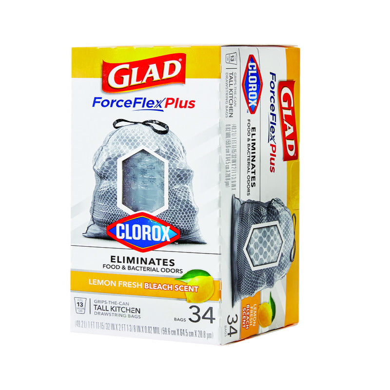 Glad Force Flex Plus 13 gal Lemon Tall Kitchen Bags Drawstring 34 pk