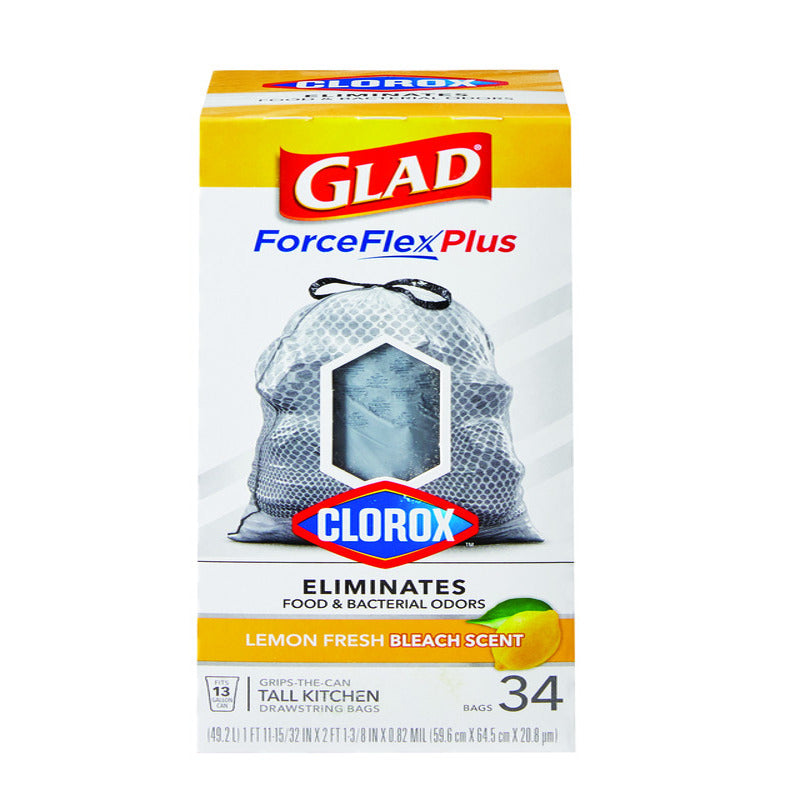 Glad Force Flex Plus 13 gal Lemon Tall Kitchen Bags Drawstring 34 pk