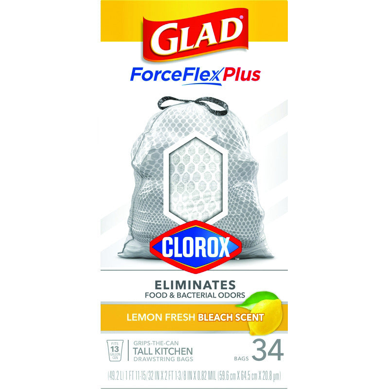 Glad Force Flex Plus 13 gal Lemon Tall Kitchen Bags Drawstring 34 pk