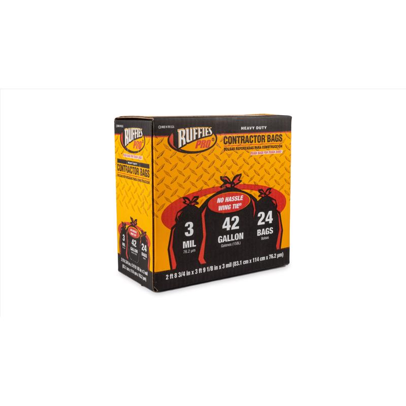 Ruffies 42 gal Contractor Bags Wing Ties 24 pk