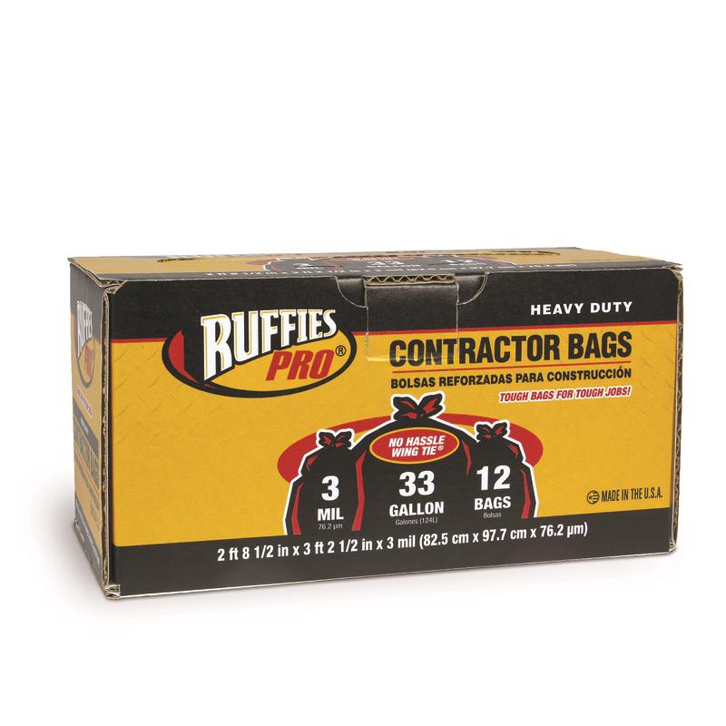 Ruffies 33 gal Contractor Bags Wing Ties 12 pk
