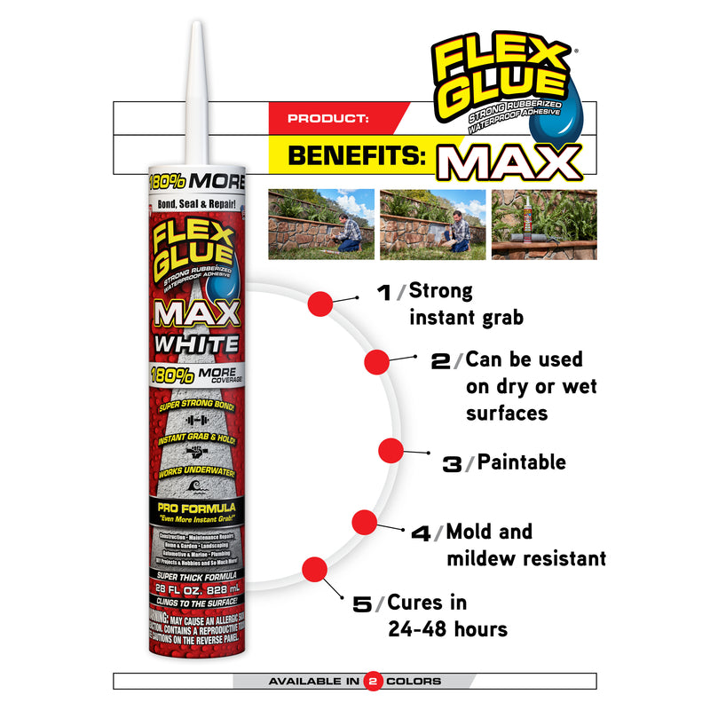 Flex Seal Family of Products Flex Glue MAX Extra Strength Rubber White Adhesive 28 fl. oz.