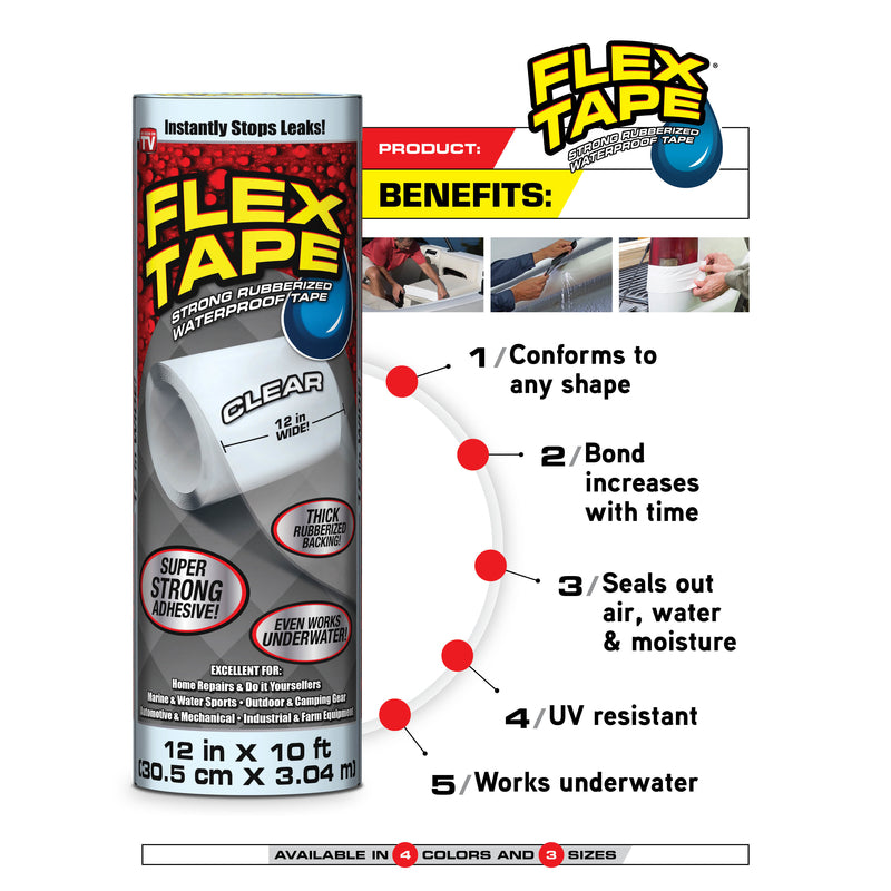 Flex Seal Family of Products Flex Tape MAX 4 in. W X 25 ft. L Clear Waterproof Repair Tape