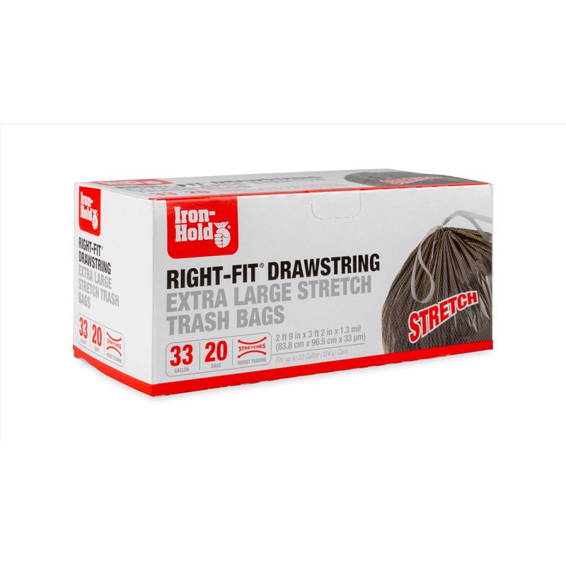 Iron-Hold Right-Fit 33 gal No Scent Trash Bags Drawstring 20 pk