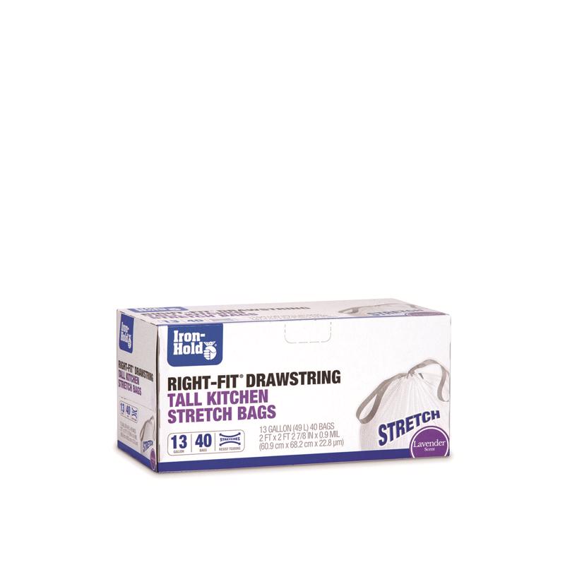 Iron-Hold Right-Fit 13 gal Lavender Tall Kitchen Bags Drawstring 40 pk