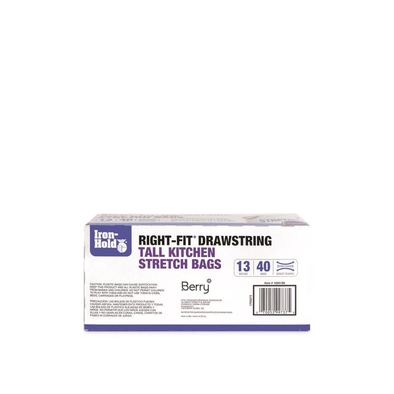 Iron-Hold Right-Fit 13 gal Lavender Tall Kitchen Bags Drawstring 40 pk