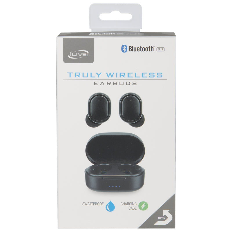 iLive Truly Wireless Bluetooth Sweatproof Earbuds w/Charging Case