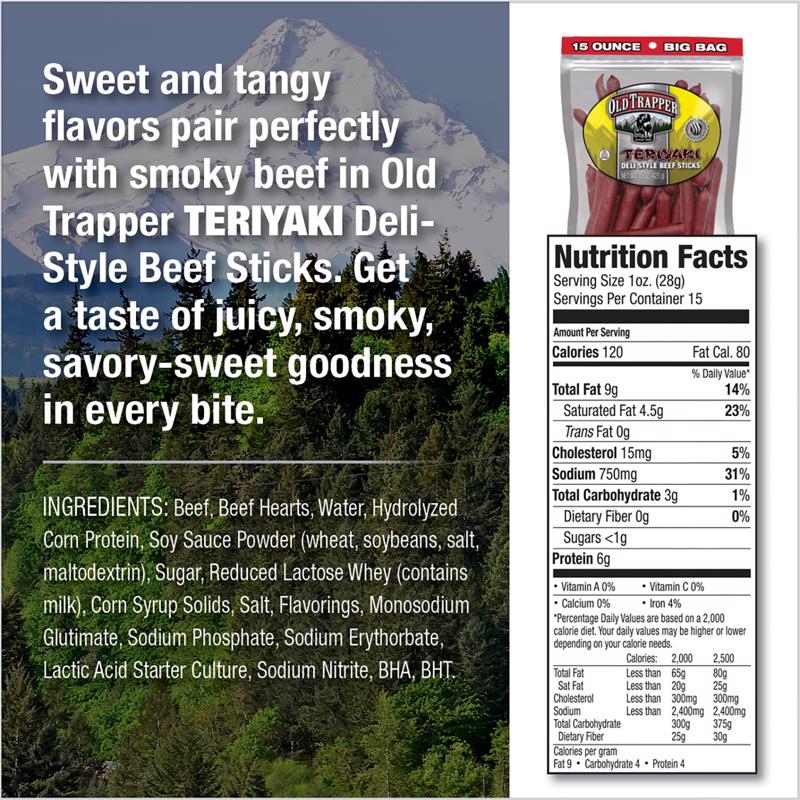 Old Trapper Deli Sticks Teriyaki Beef Deli Sticks 15 oz Bagged