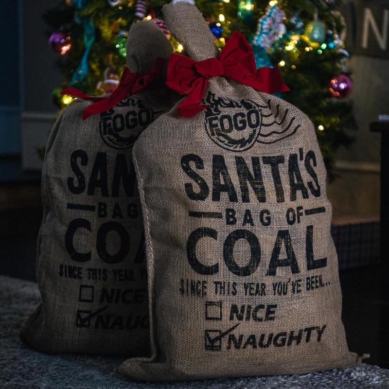 FOGO Burlap Brown Santa's Bag of Coal Gift Bag