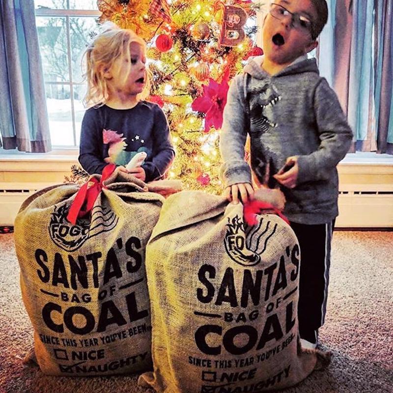 FOGO Burlap Brown Santa's Bag of Coal Gift Bag