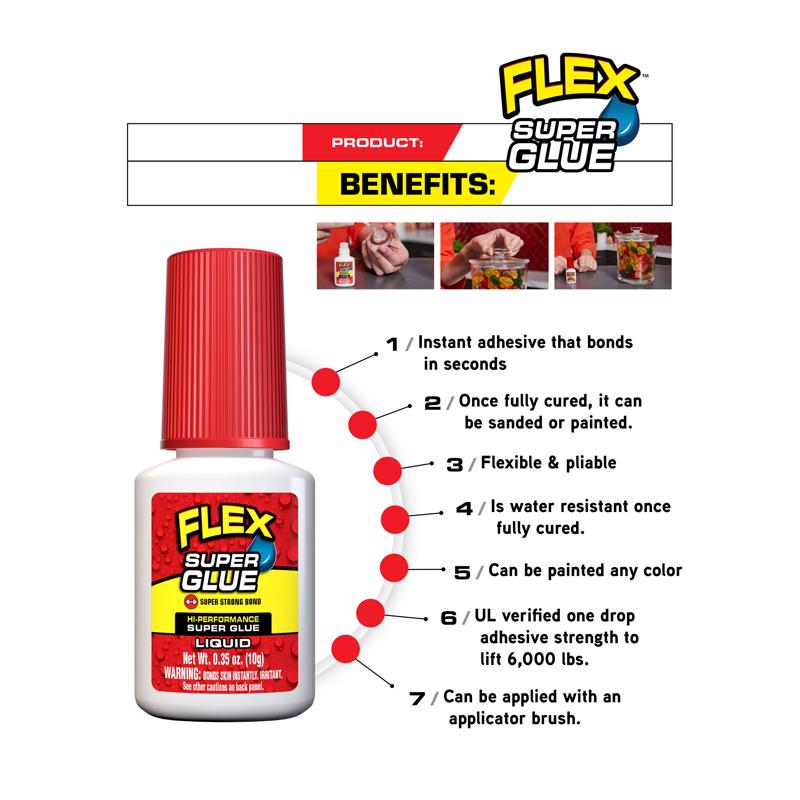 Flex Seal Family of Products Flex Super Glue High Strength Clear Super Glue Brush On 10 gm