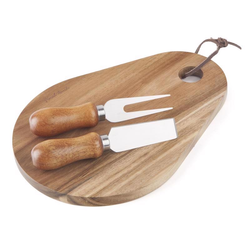 Final Touch 7 in. L X 7.5 in. W X 1.6 in. Acacia Wood Cheese Board with Slicer
