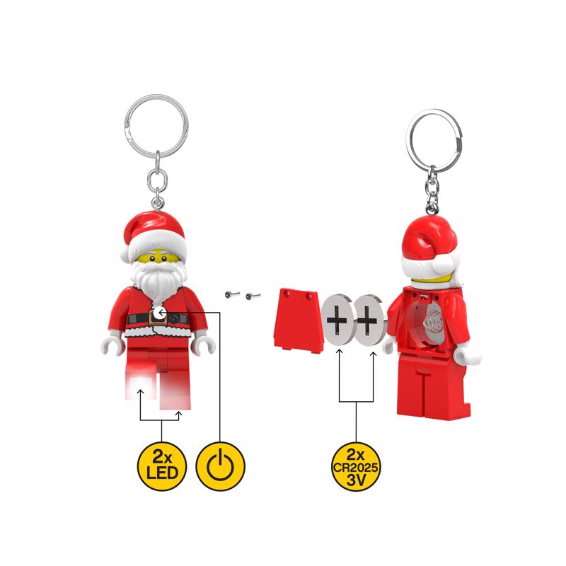LEGO Minifigures Plastic Red/White Santa Keychain w/LED Light