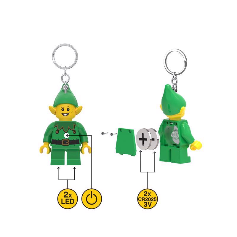 LEGO Minifigures Plastic Green/Yellow Elf Keychain w/LED Light