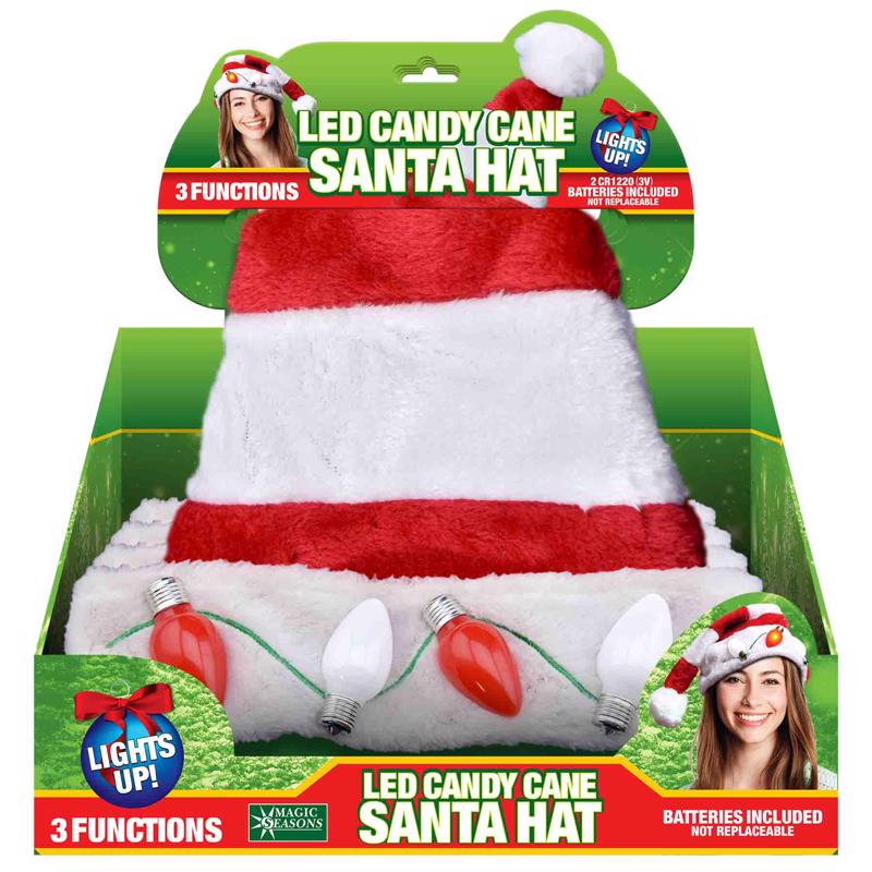 Magic Seasons Candy Cane Santa LED Hat Plush