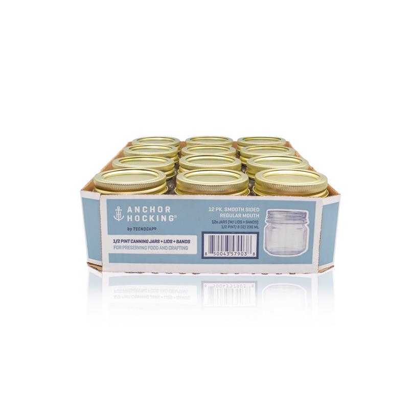 Anchor Hocking Tecnocap Regular Mouth Canning Jar 8 oz 12 pk