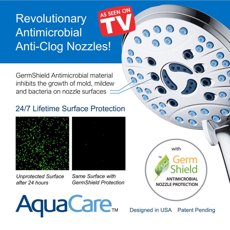 AquaCare Antimicrobial AS Seen On TV Handheld Shower Head Stainless Steel