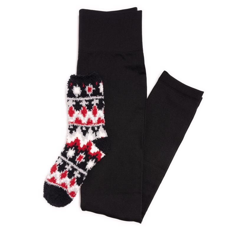 Muk Luks Women's Legging/Cozy Sock Set Assorted Black/White