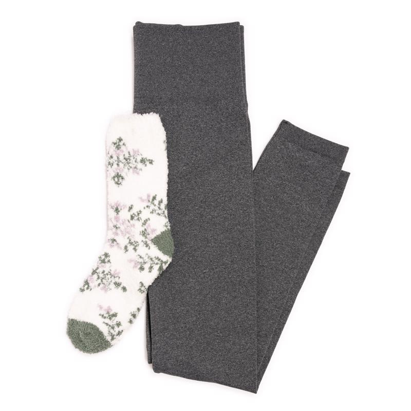Muk Luks Women's Legging/Cozy Sock Set Assorted Black/White