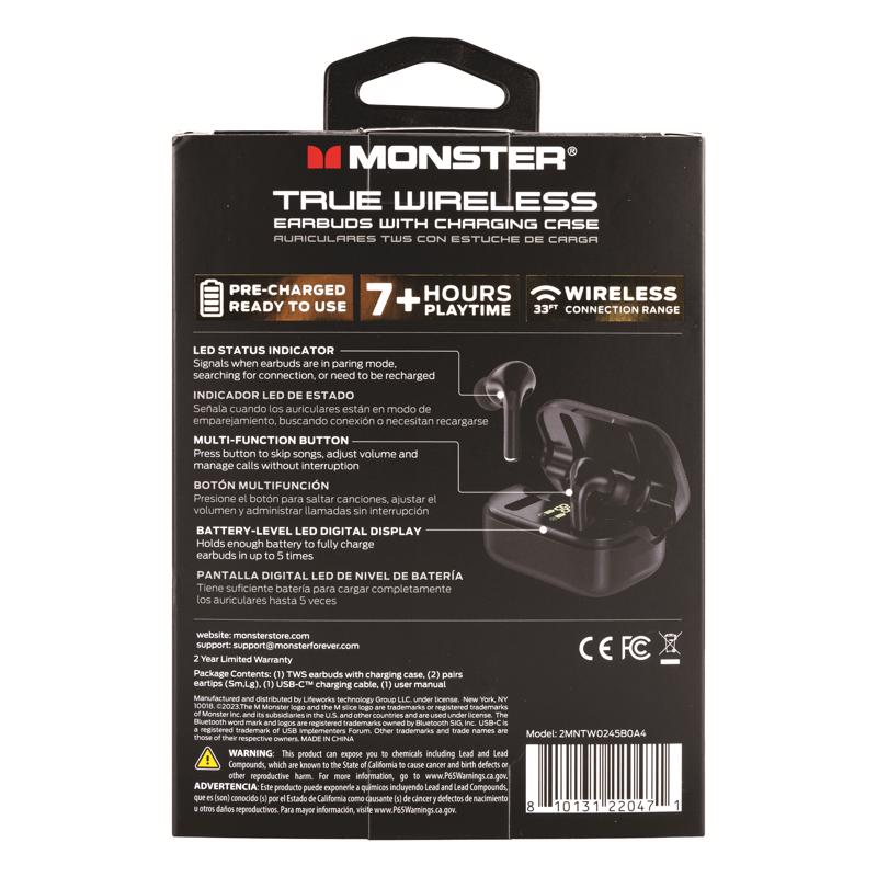 Monster Wireless Bluetooth Earbuds w/Charging Case