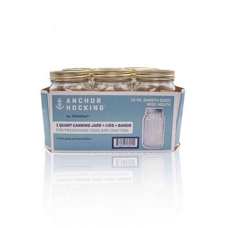 Anchor Hocking Tecnocap Wide Mouth Canning Jar 32 oz 12 pk
